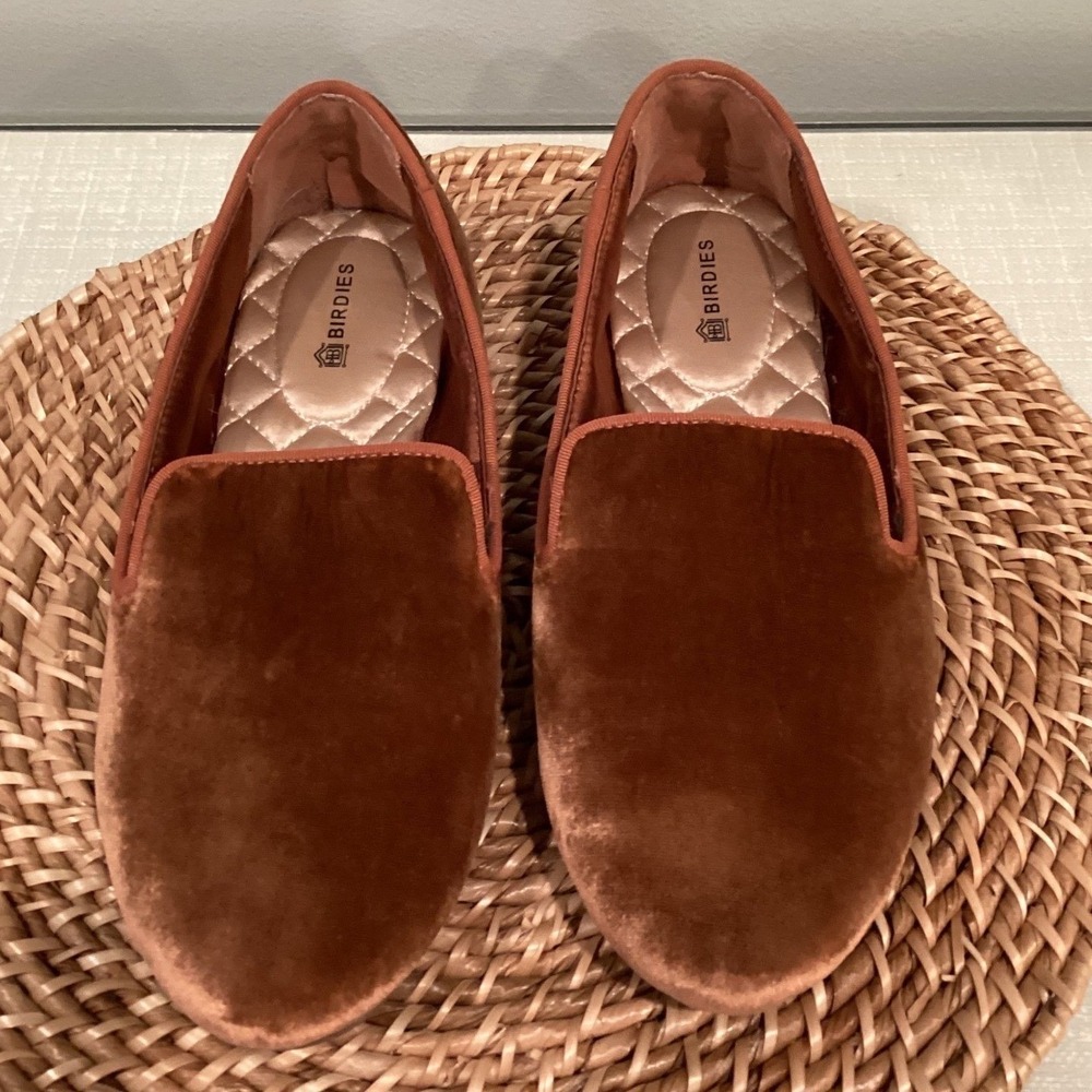Birdies Starling Velvet Loafers Rust Brown Slip-On Slippers Shoes Flats - 6